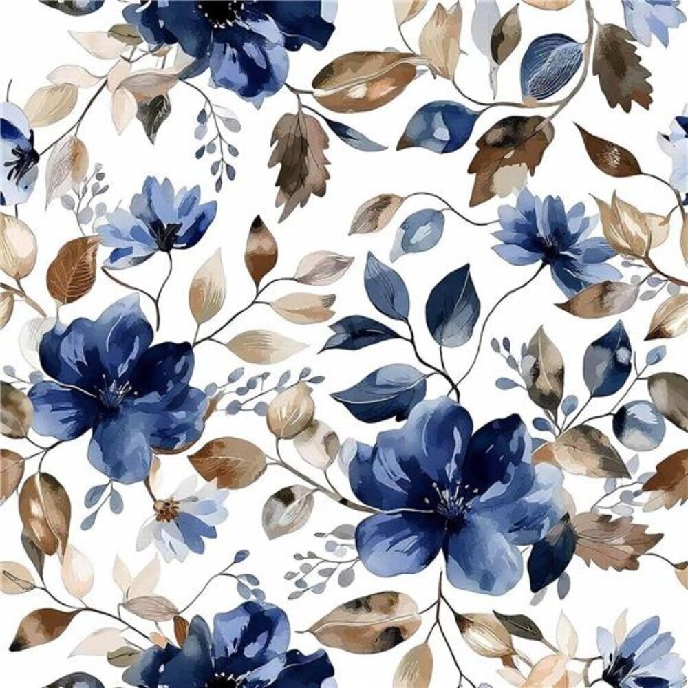 Peel and Stick Wallpaper Blue Floral Botanical Contact Paper 17.7x70.8